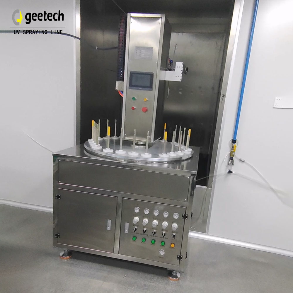 Interior spray machine with extended nozzle