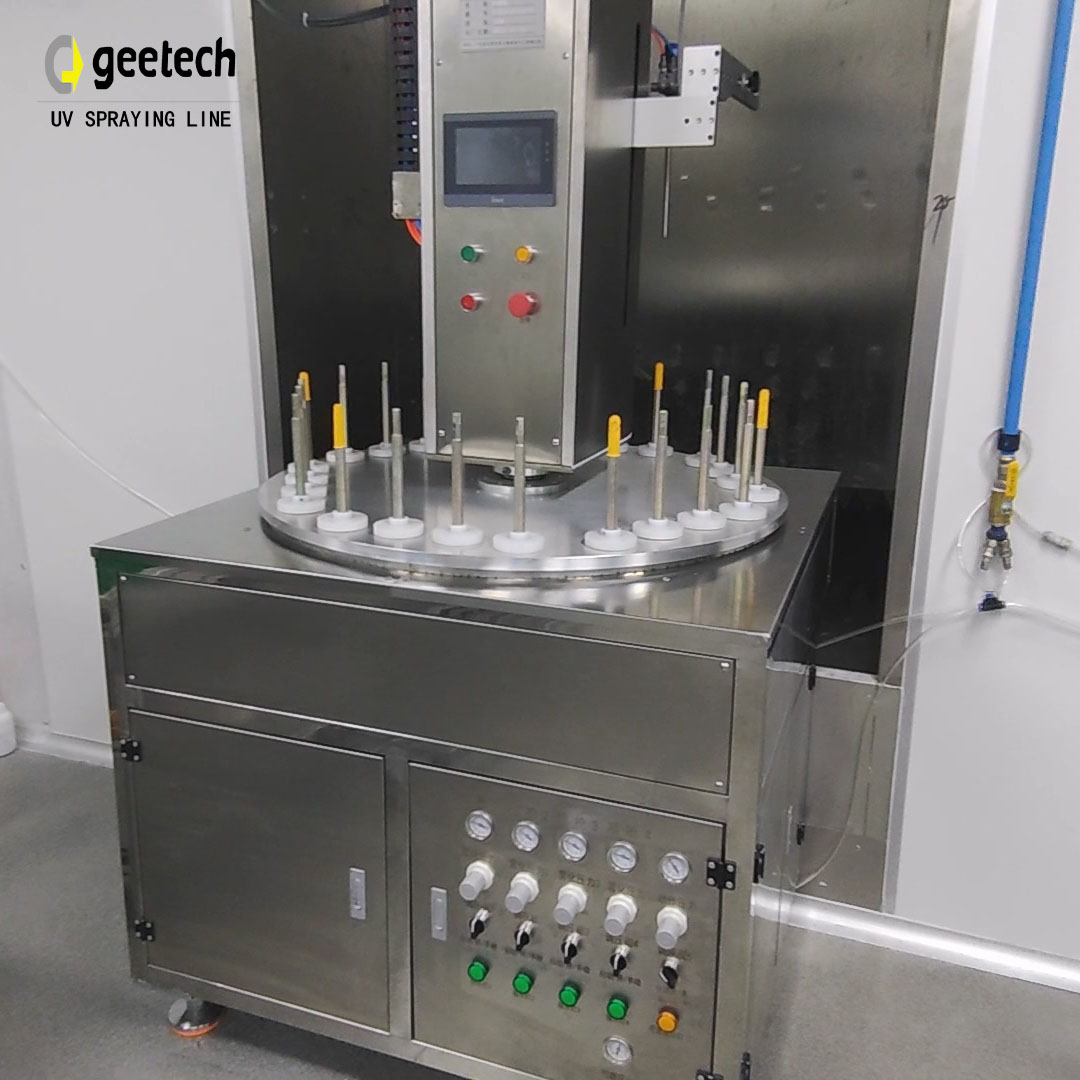 Automatic interior spray coating line
