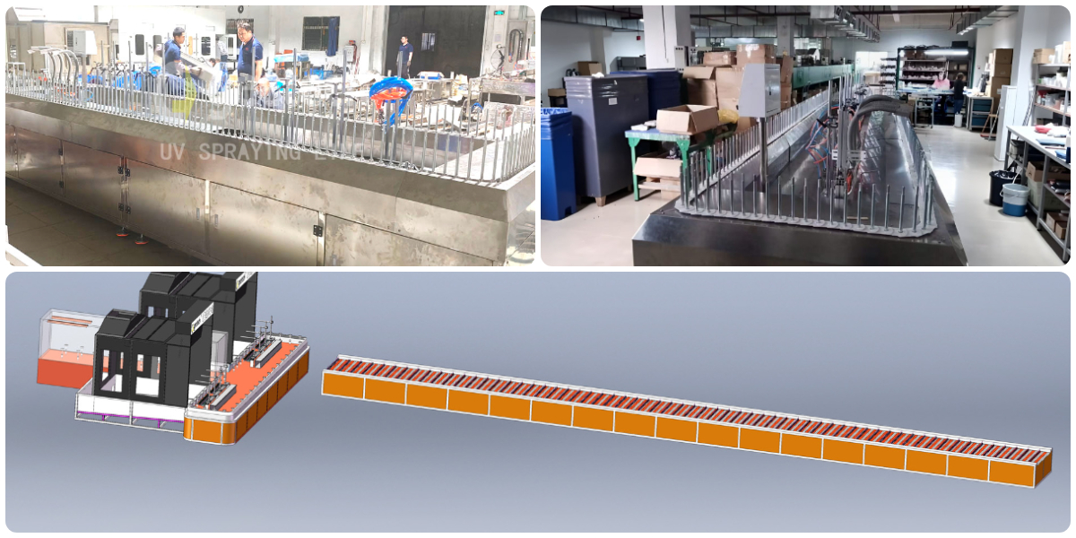 Ground rail circular line running both powder coating and liquid paint processes